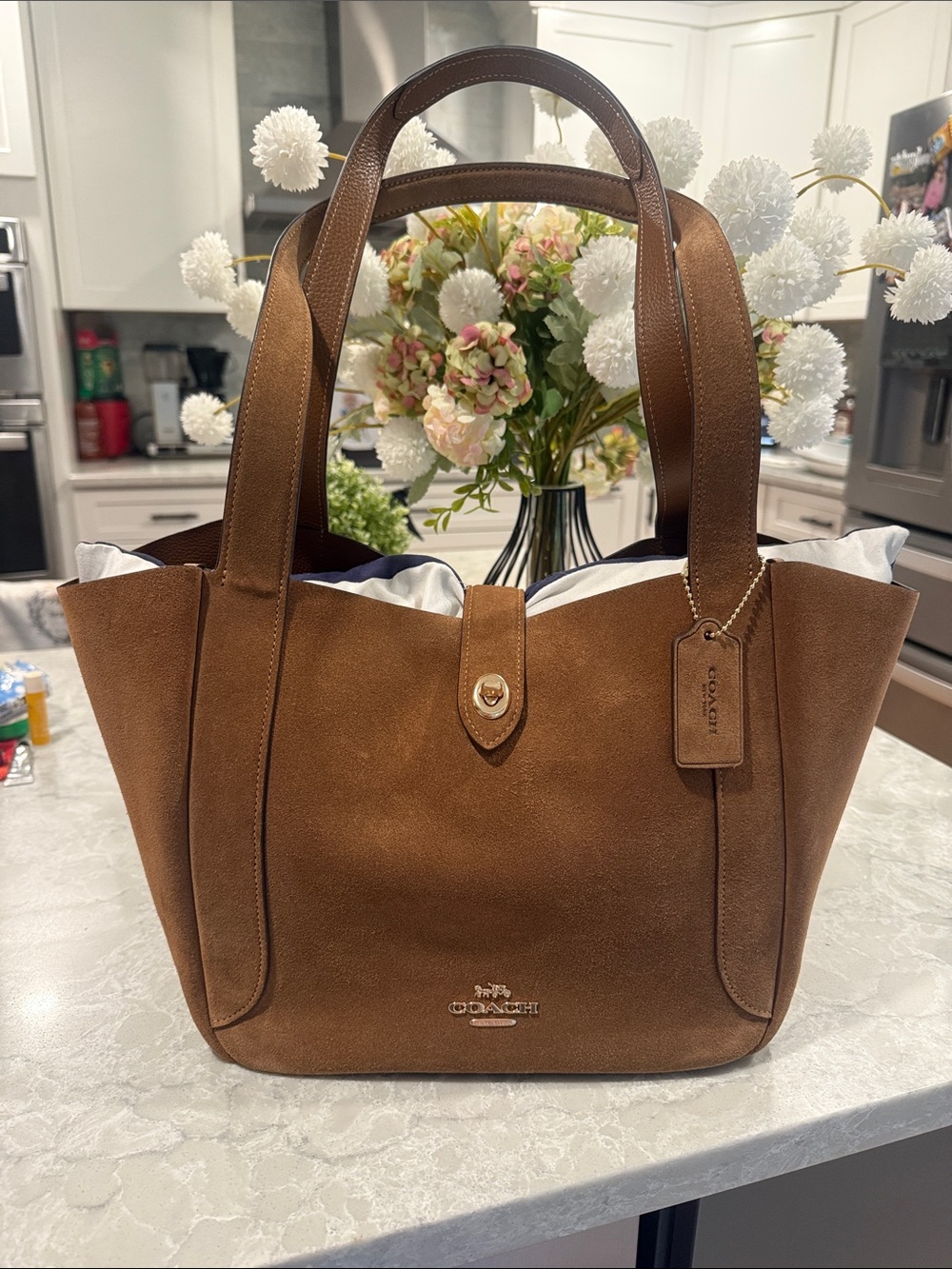 Coach Hadley Turnlock Tote Bag in suede - Picture 2 of 11